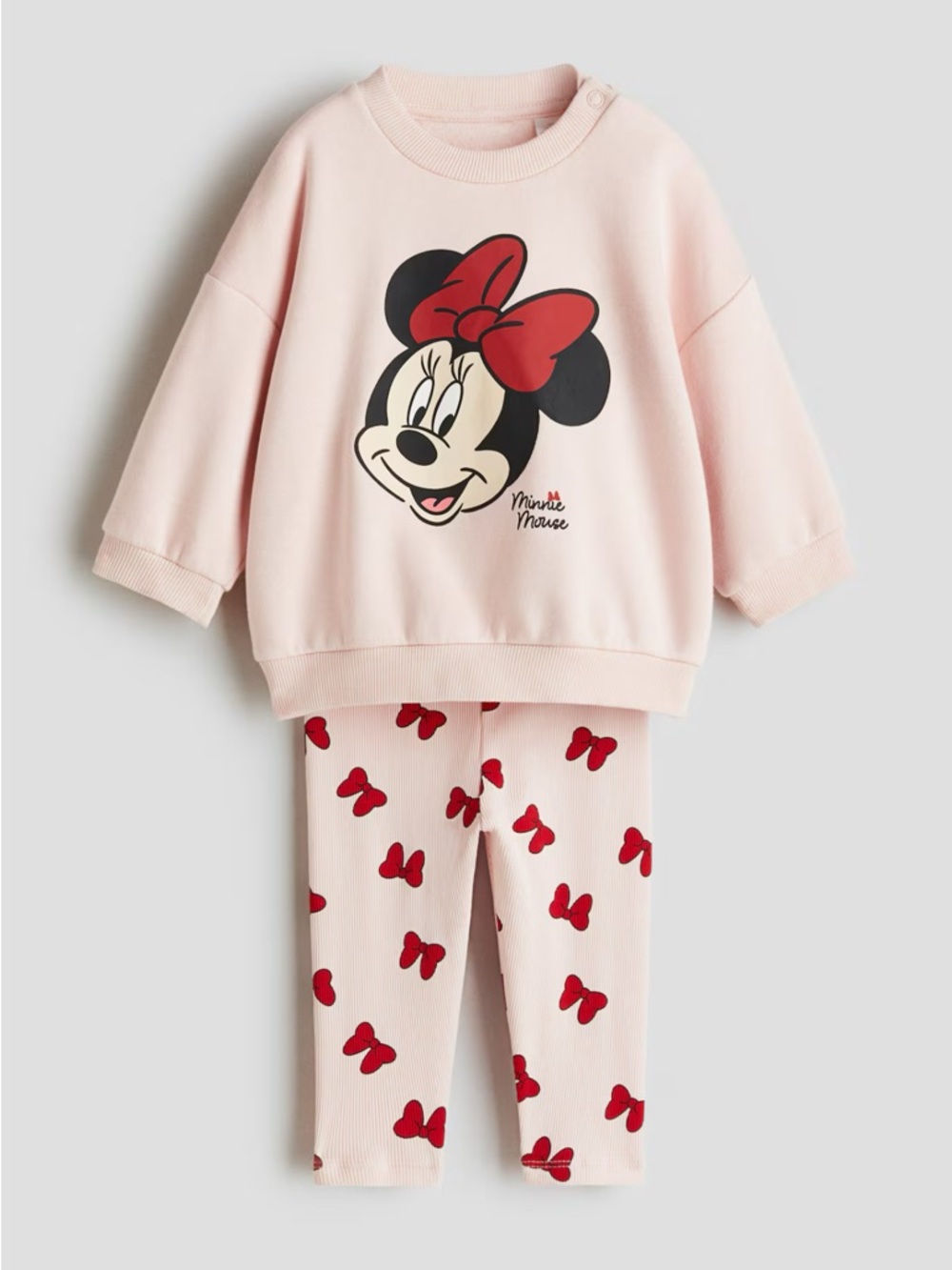 H&M & Disney Pink Minnie Mouse 2 piece printed  Set with Red Bow Accents